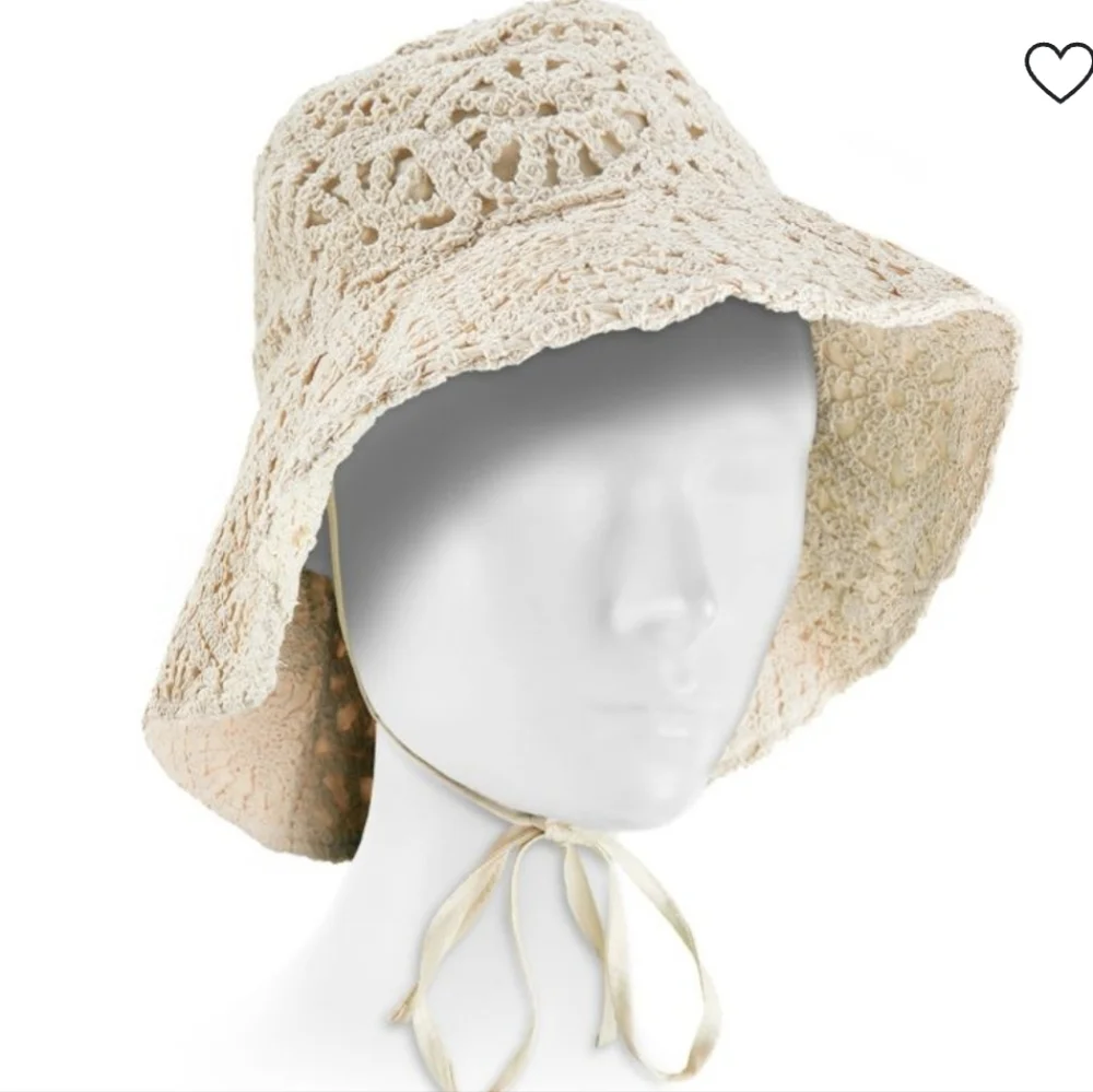 The Phluid Project cream boho crochet knit bucket hat